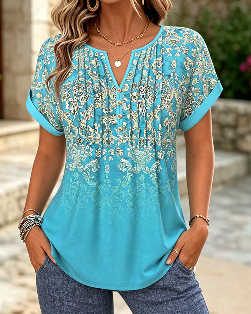 Bluse Gradient Blomstret Kort Ærme