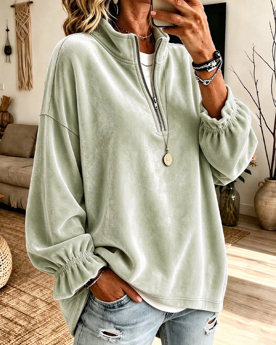 Sweatshirt Stående Krage Lynlås