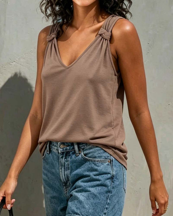 Tank Top Ensfarvet Twist V-Hals
