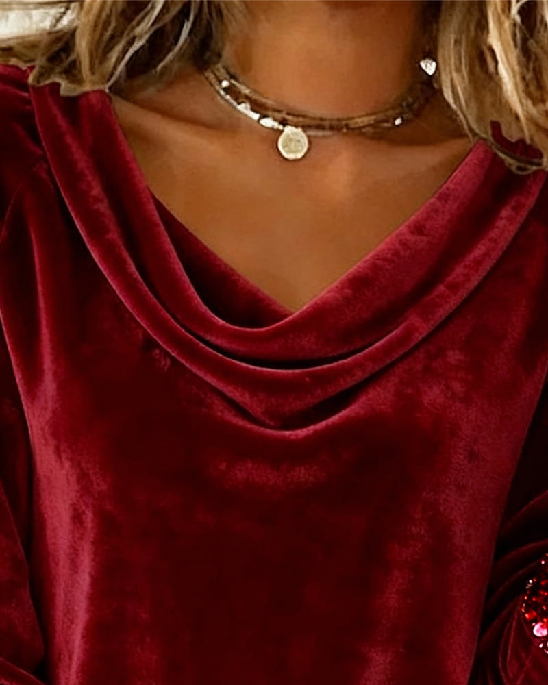 Top Med Draperet Krave I Fløjl Med Pailletter