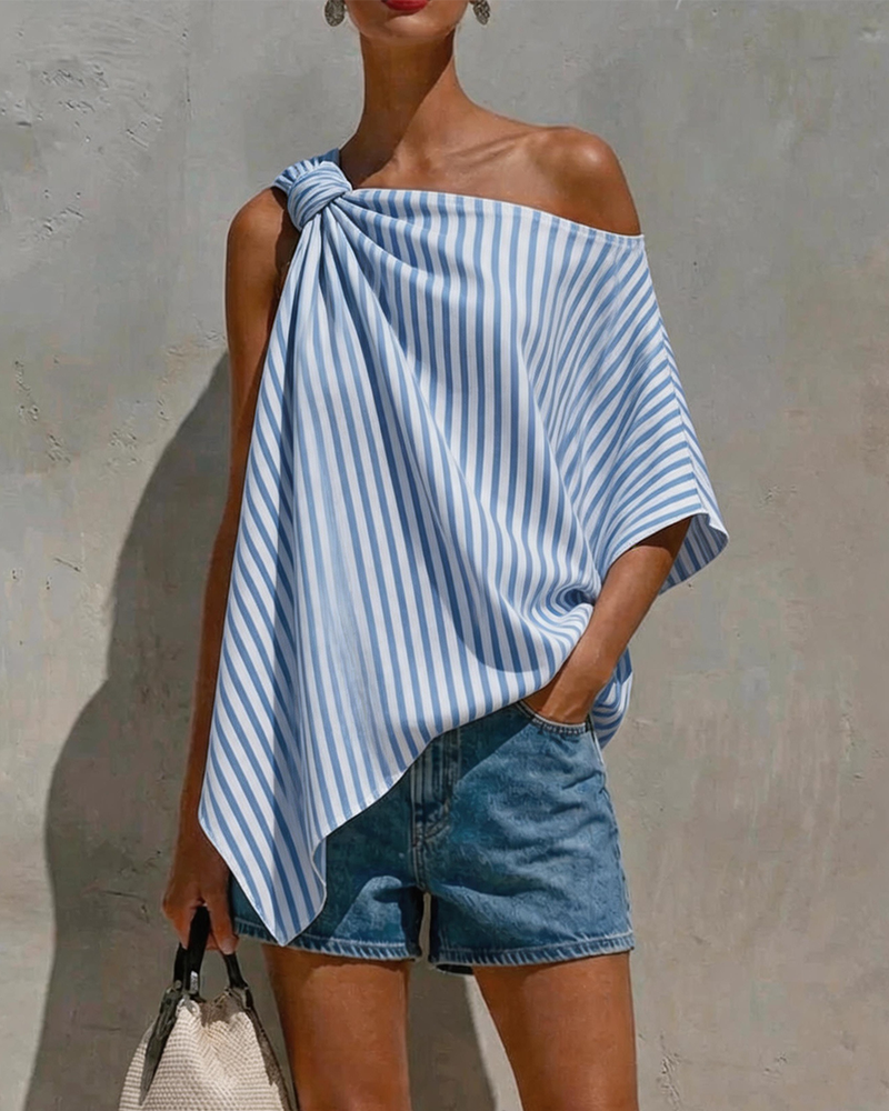 Bluse Stribet Løs Asymmetrisk Design
