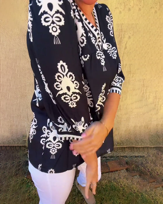 Bluse Trekvartærmer Trykt