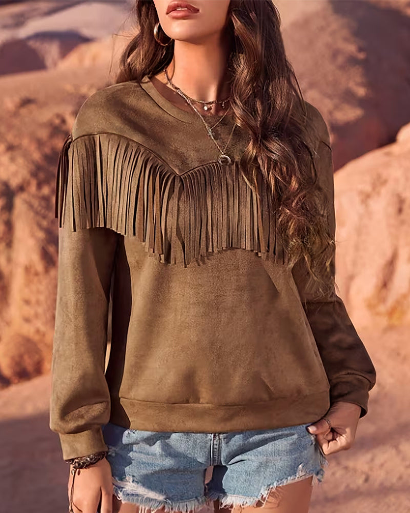 Langærmet Top I Enfarvet Med Crewneck