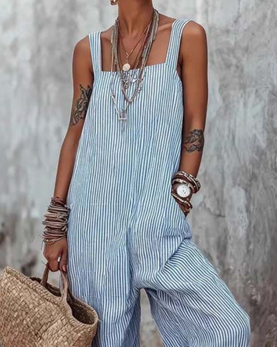 Jumpsuit Bred Strop Stribede Overall