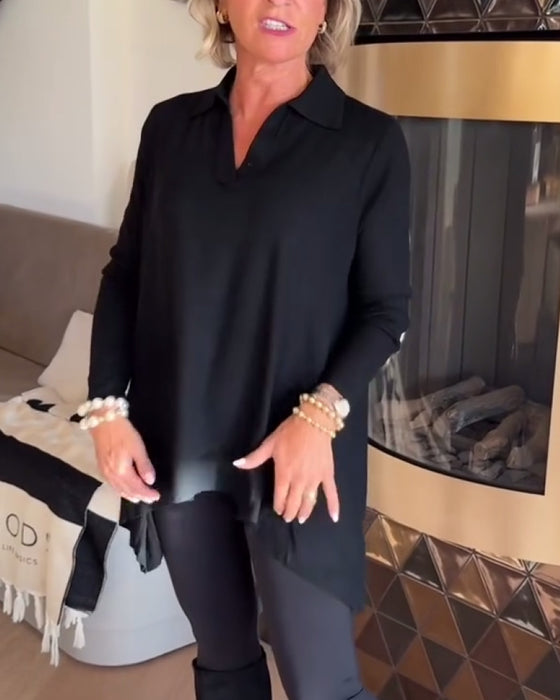 Uregelmæssig Krave Langærmet Top