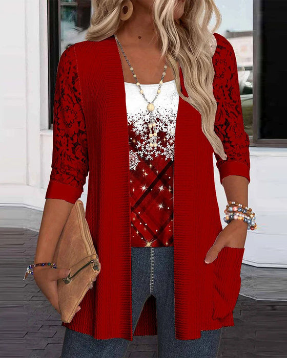 Strikket Top Med Print I Falsk Todelt Design