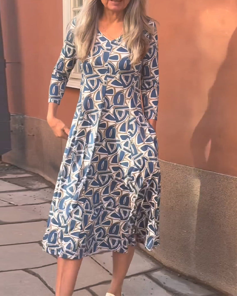 Kjole V-Udskæring Trykt Lygte