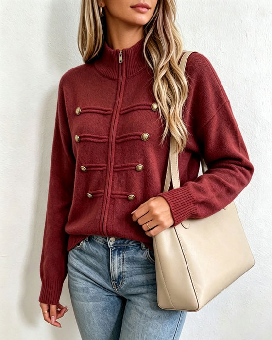 Cardigan Mandarin Krave Mode Lynlås Strikket