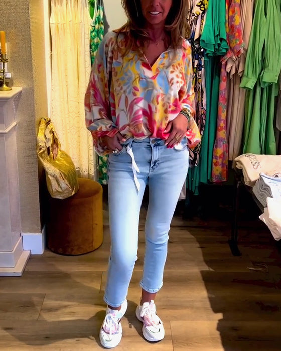 Langærmet top med skjortekrave