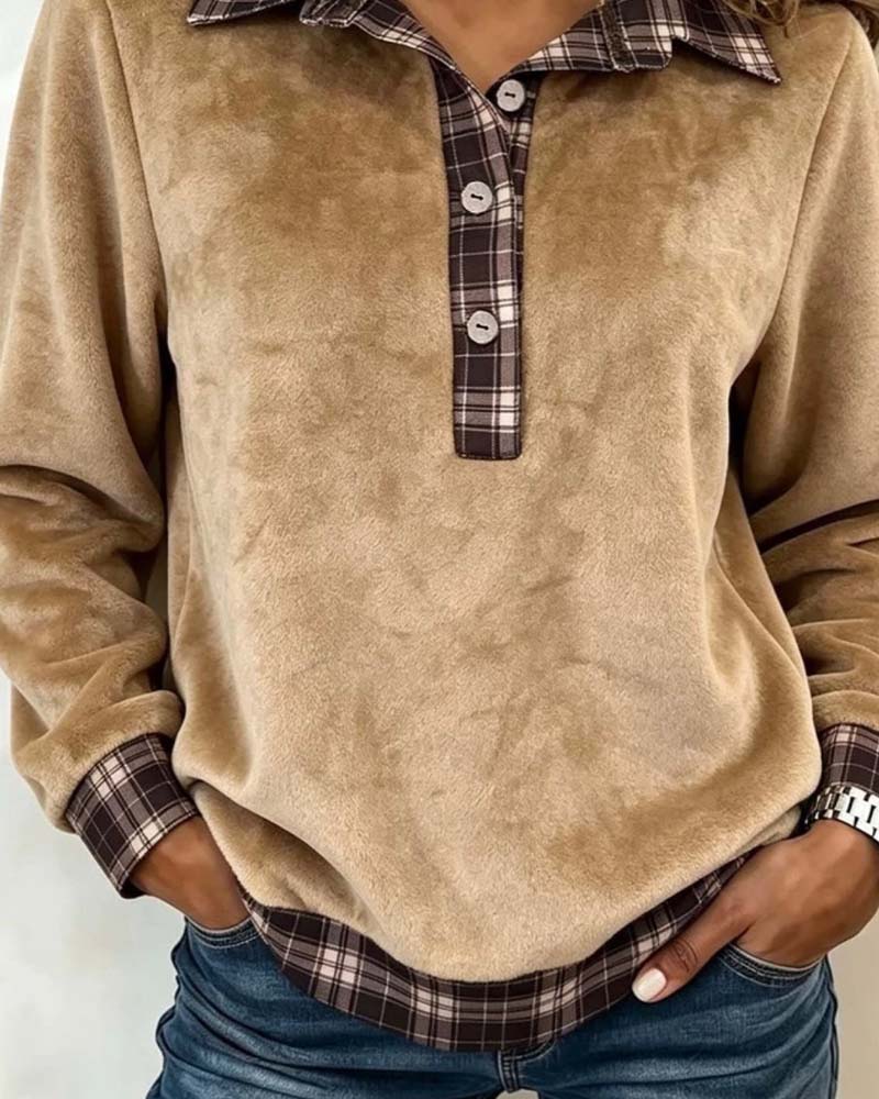 Sweatshirt Revers Knapternet ternet Patchwork