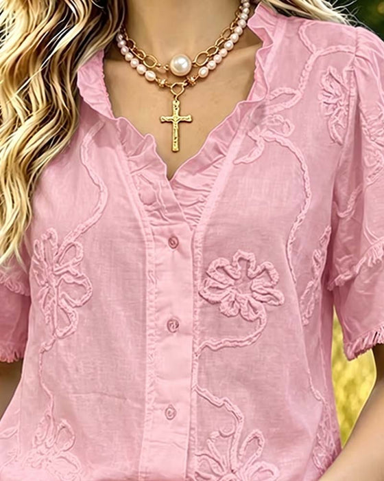Bluse Frynset Kant Pufærme