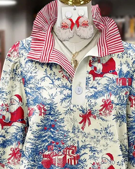 Skjorte Revers Knap Stribet Jul Stil