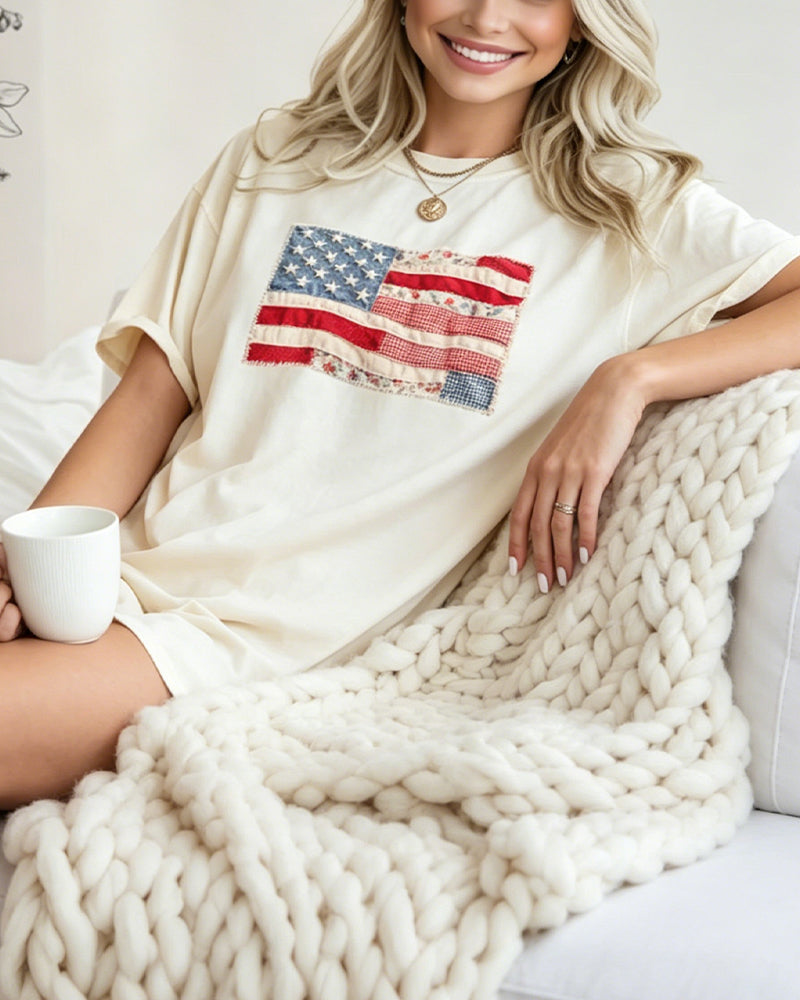 T-Shirt Fjerde Juli Amerikanske Flag