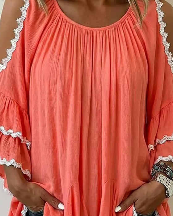 Bluse Off-Shoulder Rynke Flagermusærme Loose Fit
