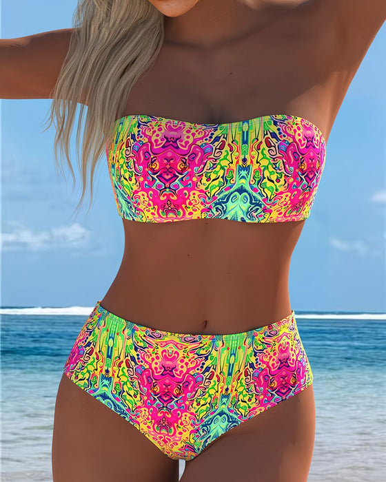 Bikini Stropløs Farve Tryk