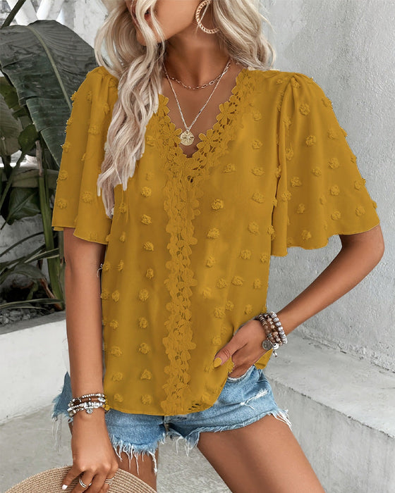 Bluse Sammenføjet Jacquard Flæseærme