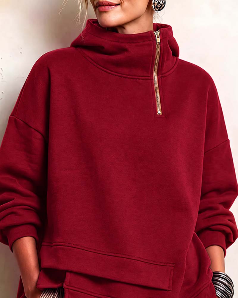 Sweatshirt Turtleneck Lynlås Uregelmæssig
