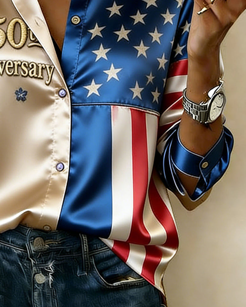 Bluse Kontrast Revers Trykt