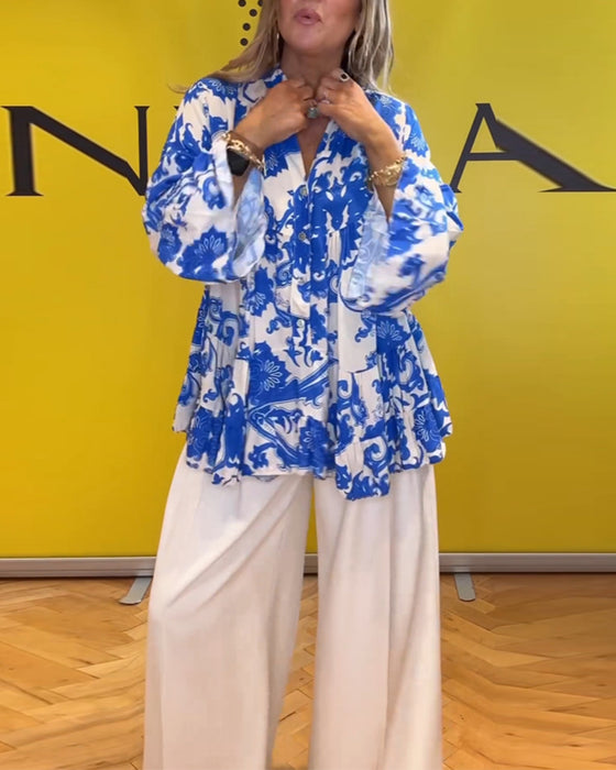 Frisk langærmet bluse med print