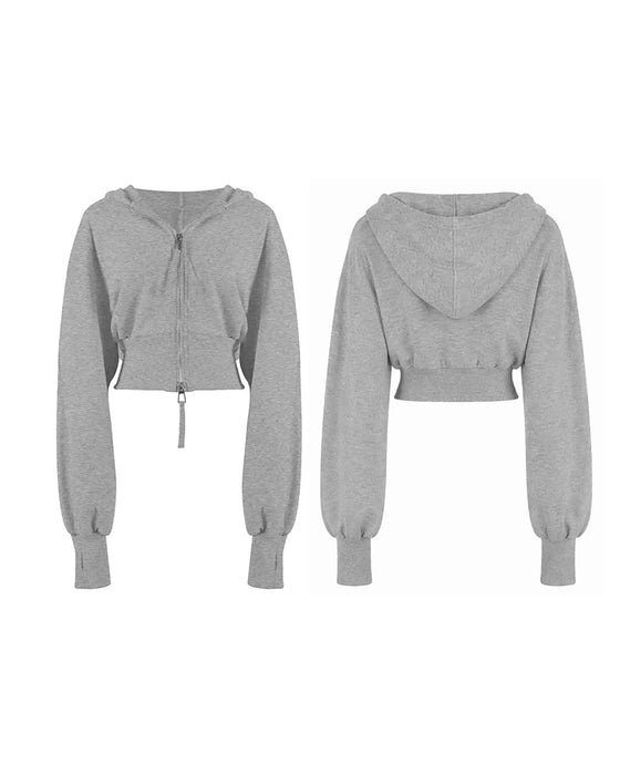 Jakke Dobbelt Lynlås Kort Hætte Sweatshirt