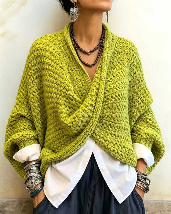 Pullover Grov V-Hals Twist Uregelmæssig Strikket