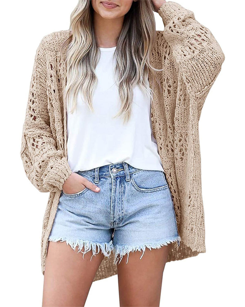 Cardigan Afslappet Langærmet Udskåret Trøje