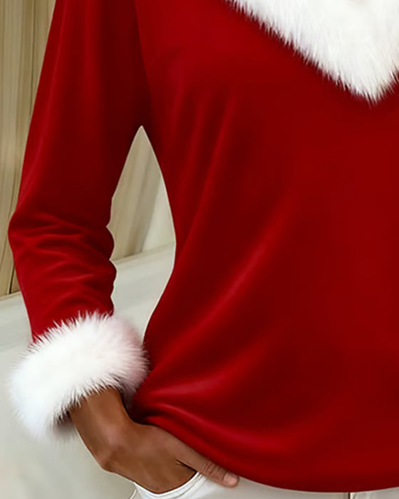 Figursyet Top Med Stor Pelskrave Og Patchworkdesign