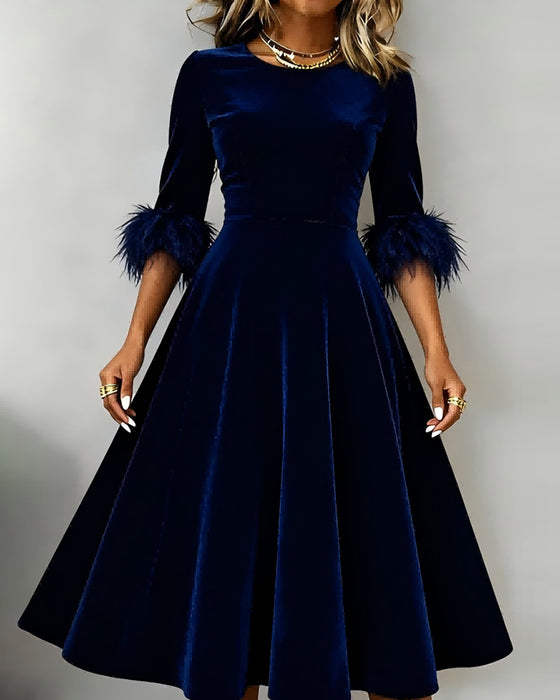 Kjole Rund Hals Fløjl Patchwork