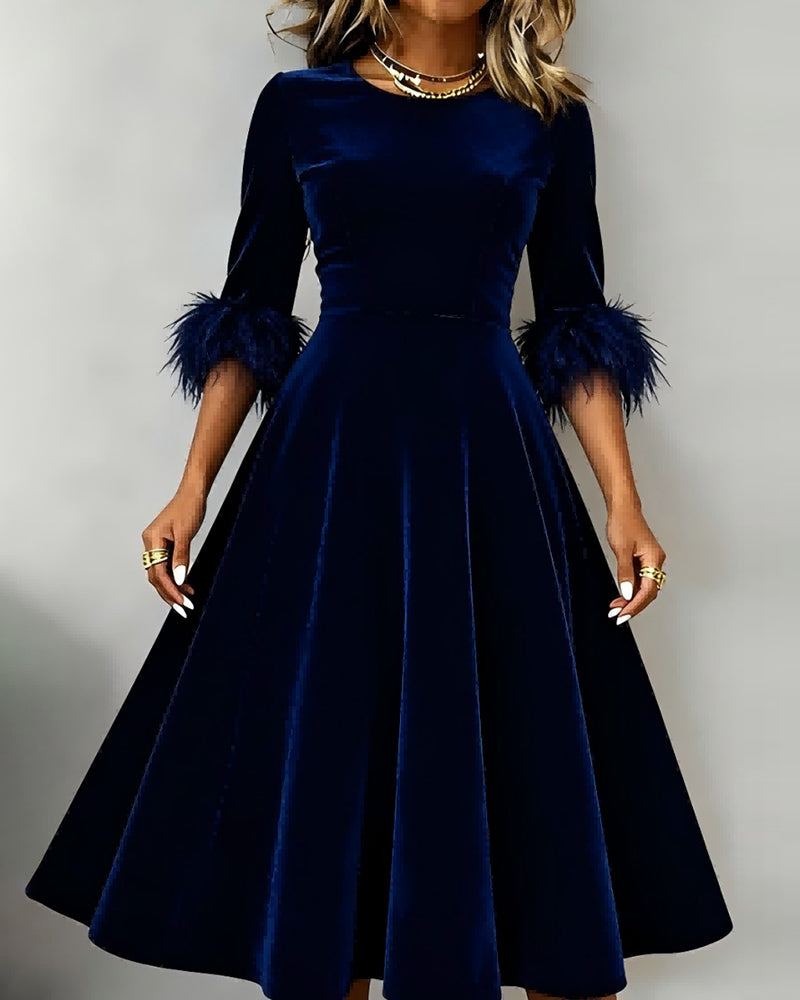 Kjole Rund Hals Fløjl Patchwork