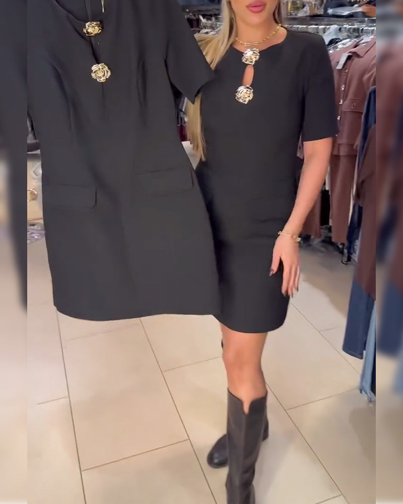 Kjole Metalspænde Tætsiddende Kortærmet