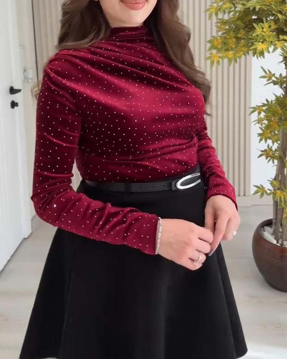 Ensfarvet Glitrende Langærmet Top