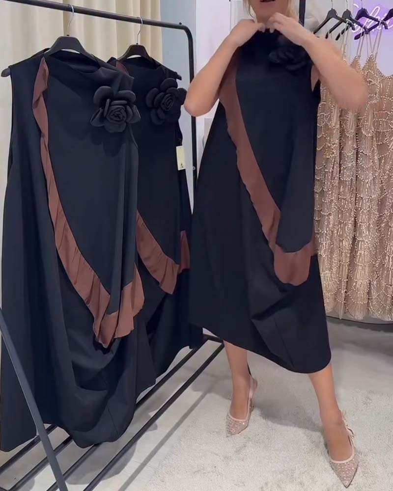 Kjole 3D Kronblad Flæse Farvekontrast Ærmeløs