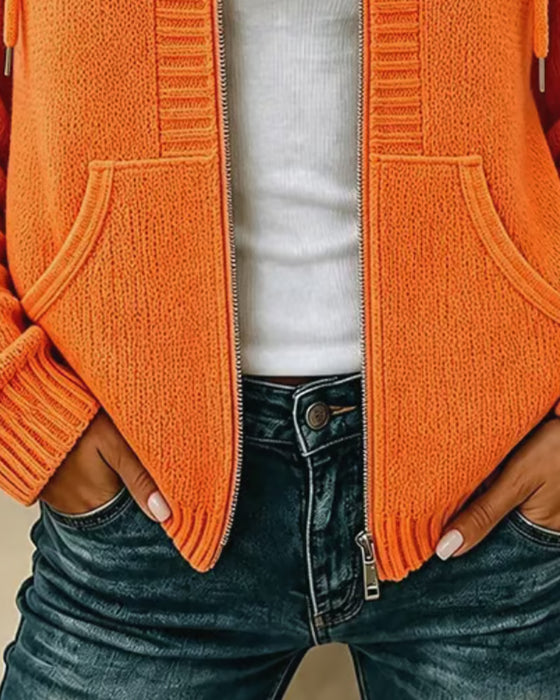 Sweater Frakke Hætte Lynlås Lomme Snor