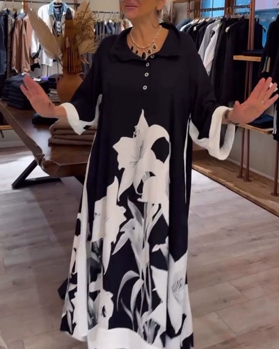 Kjole Revers Trykt Oversized Maxi