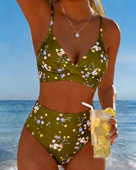 Bikini Sexet Krydsende Blomstermønster