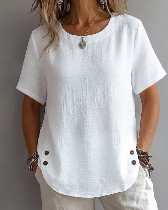 T-Shirt Rund Hals Ensfarvet Enkel 100% Bomuld