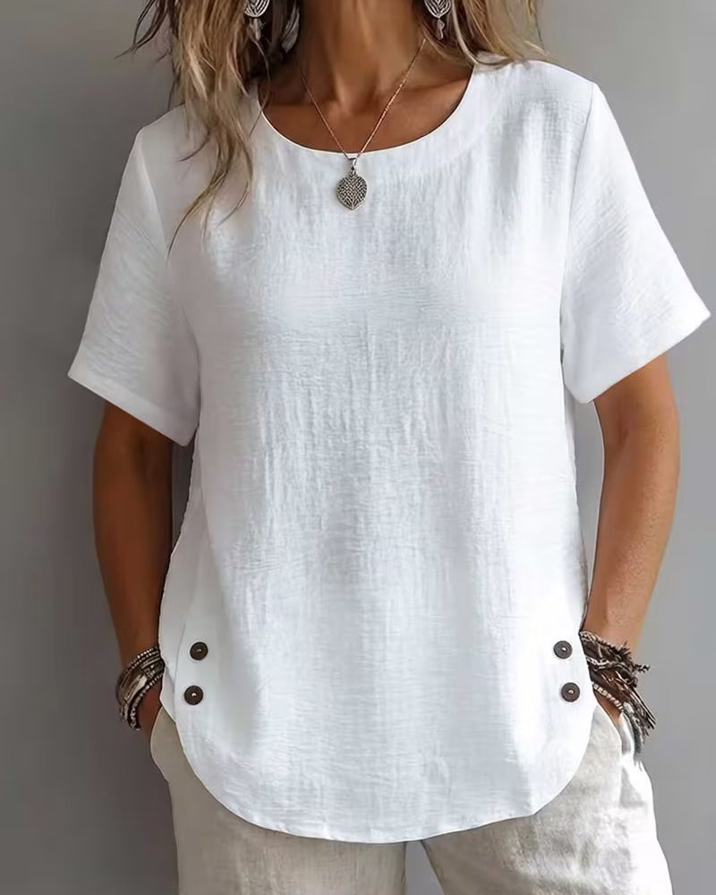 T-Shirt Rund Hals Ensfarvet Enkel 100% Bomuld
