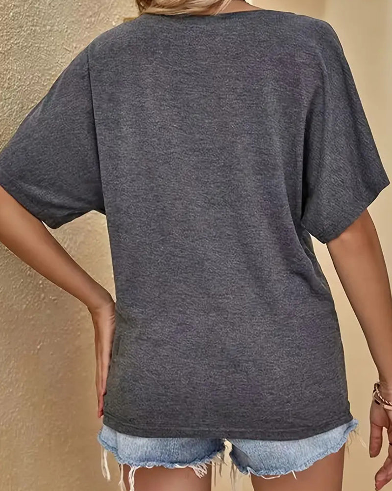 T-Shirt Ensfarvet Løstsiddende Flagermuseærme