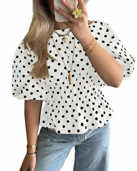 Bluse Prikket Off-Shoulder Taljeret Boble Ærme