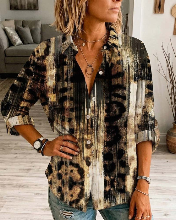 Skjorte Stilfuld Kunstnerisk Leopard Tryk
