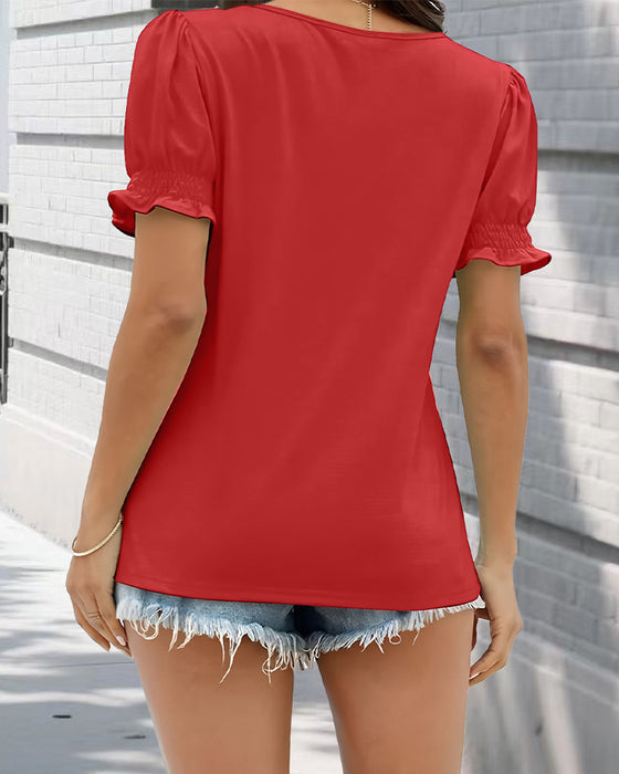 T-shirt Enfarvet Puffeærmer