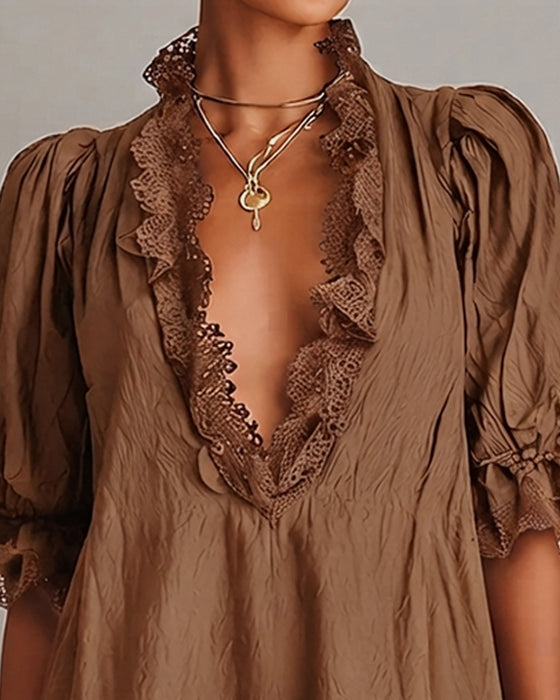 Kjole Blonde Patchwork Asymmetrisk