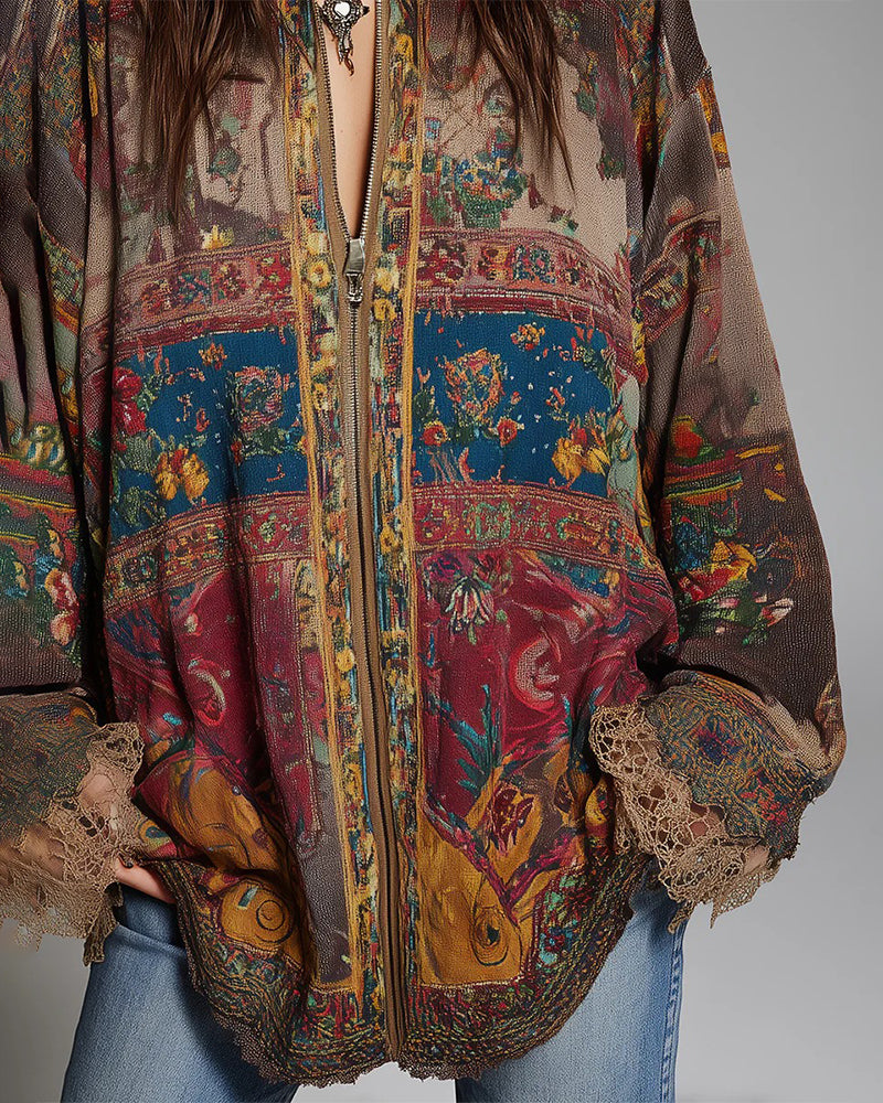 Bluse Kniplingspaneler Blomstertryk