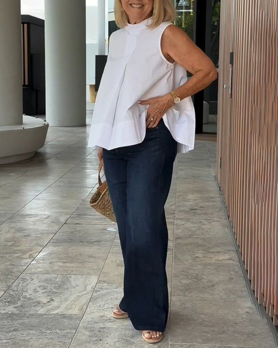 Bluse Ærmeløs Ensfarvet Simpel