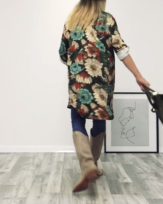 Revers patchworkskjorte med leopardprint