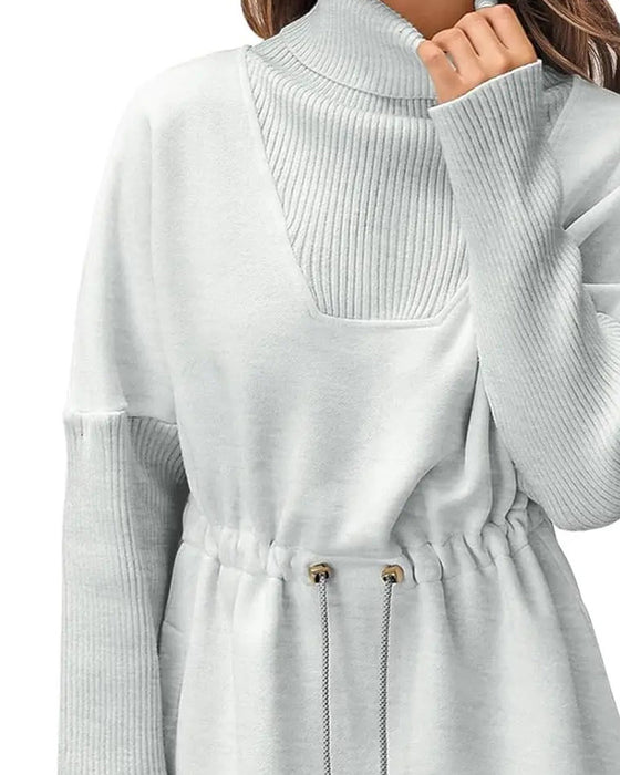 Sweatshirt Høj Krave Lang Ærme Talje Snor