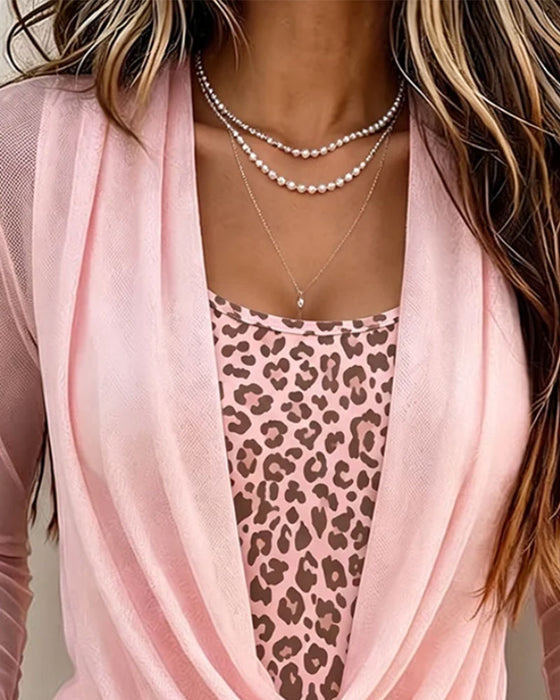Bluse Høj Hals Leopardprint Langærmet