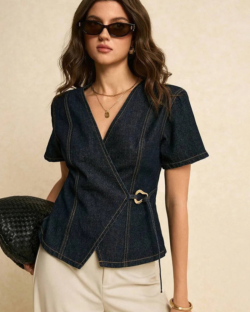 Bluse Uregelmæssig Lace-Up Denim