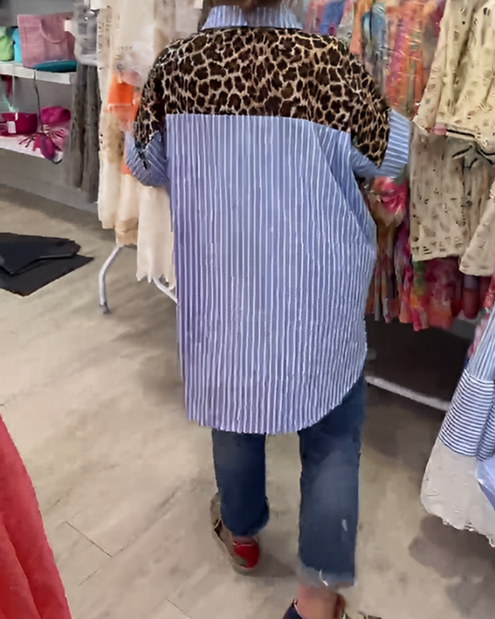Stribet Flip Leopardtryk Skjorte