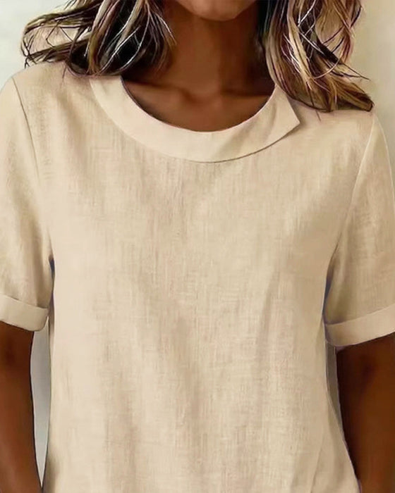 Bluse Korte Ærmer Uregelmæssigt Design Halsudskæring